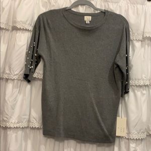 Pearl embellished sweater knit top NWT!